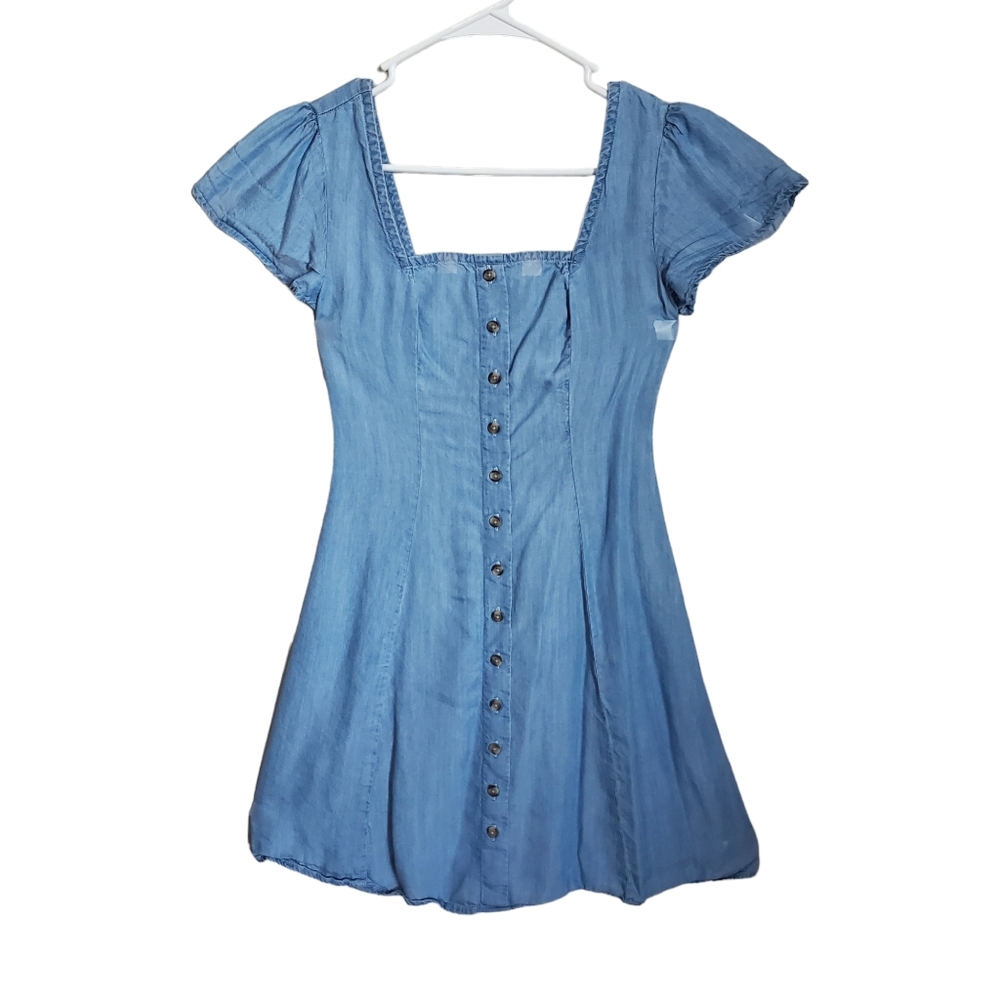 SO Fit and Flare Breathable Blue Dress With Buttons Juniors Size Extra Small
